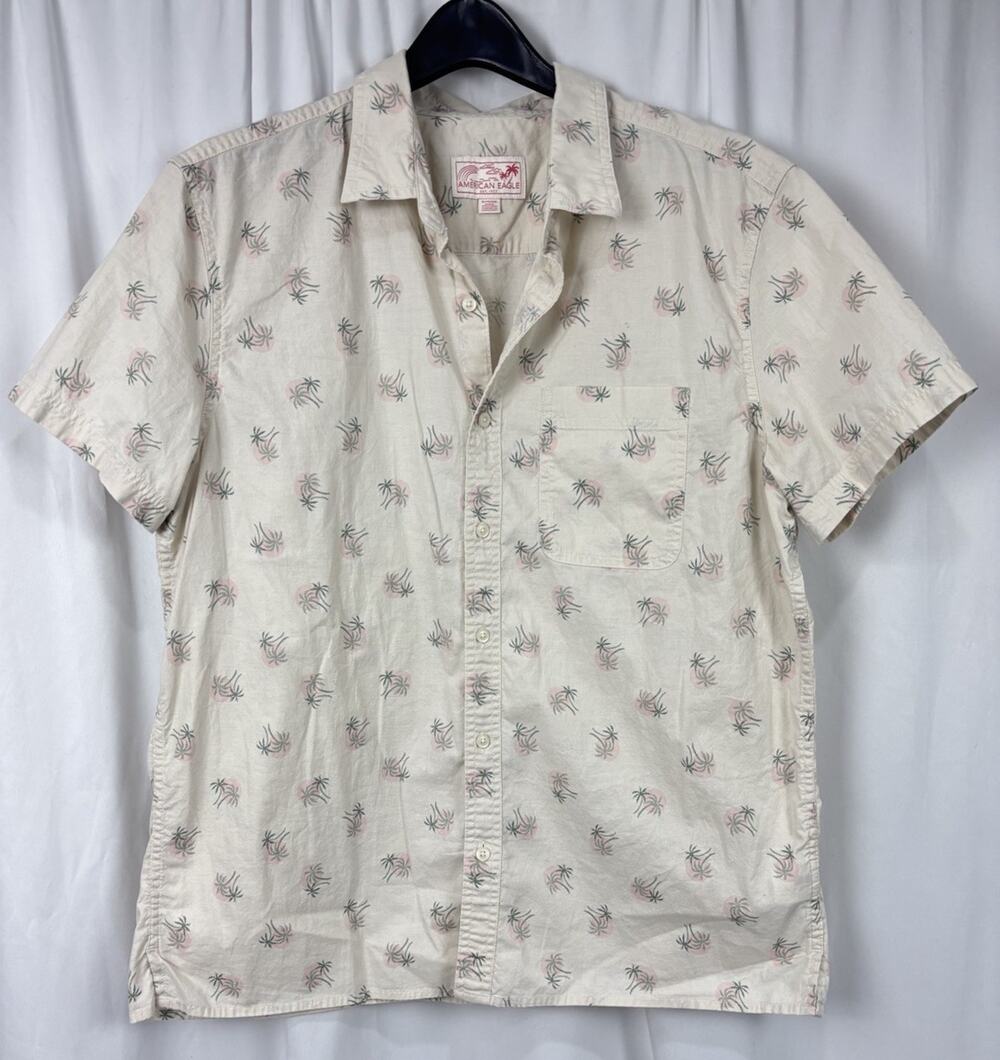 American Eagle Classic Fit Button Down Shirt Men's Size XL Palm Tree Tropical